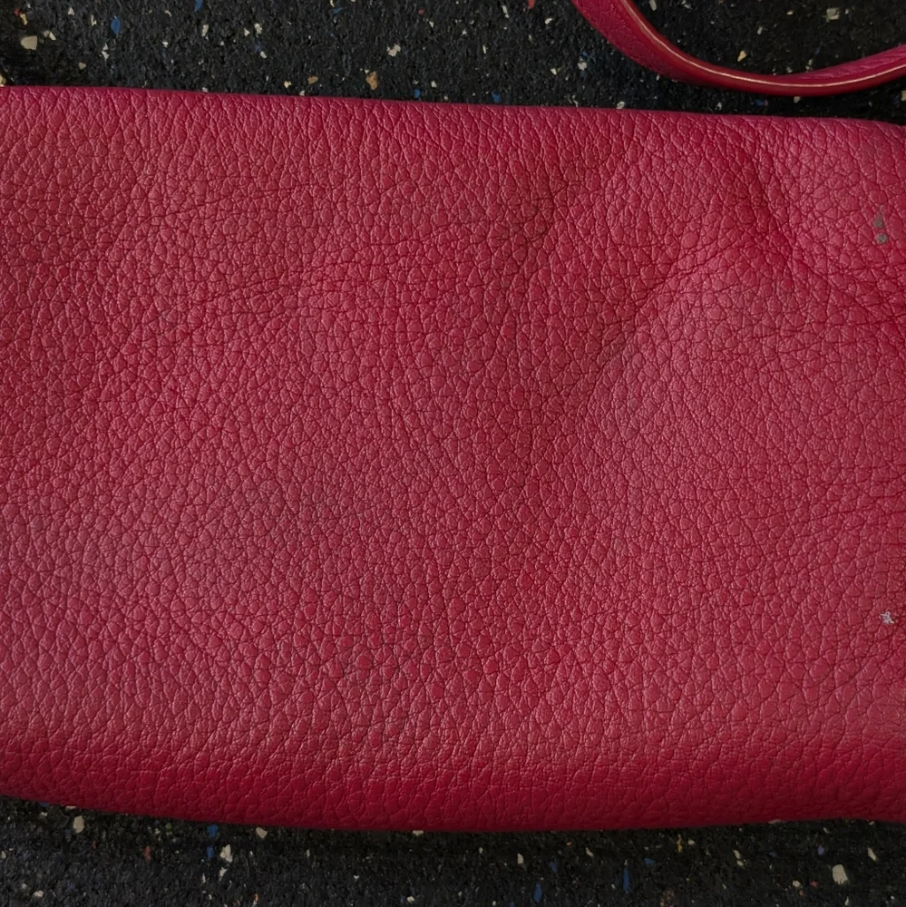 Tory Burch Mini Robinson Fold over Red Pebbled Leather Crossbody